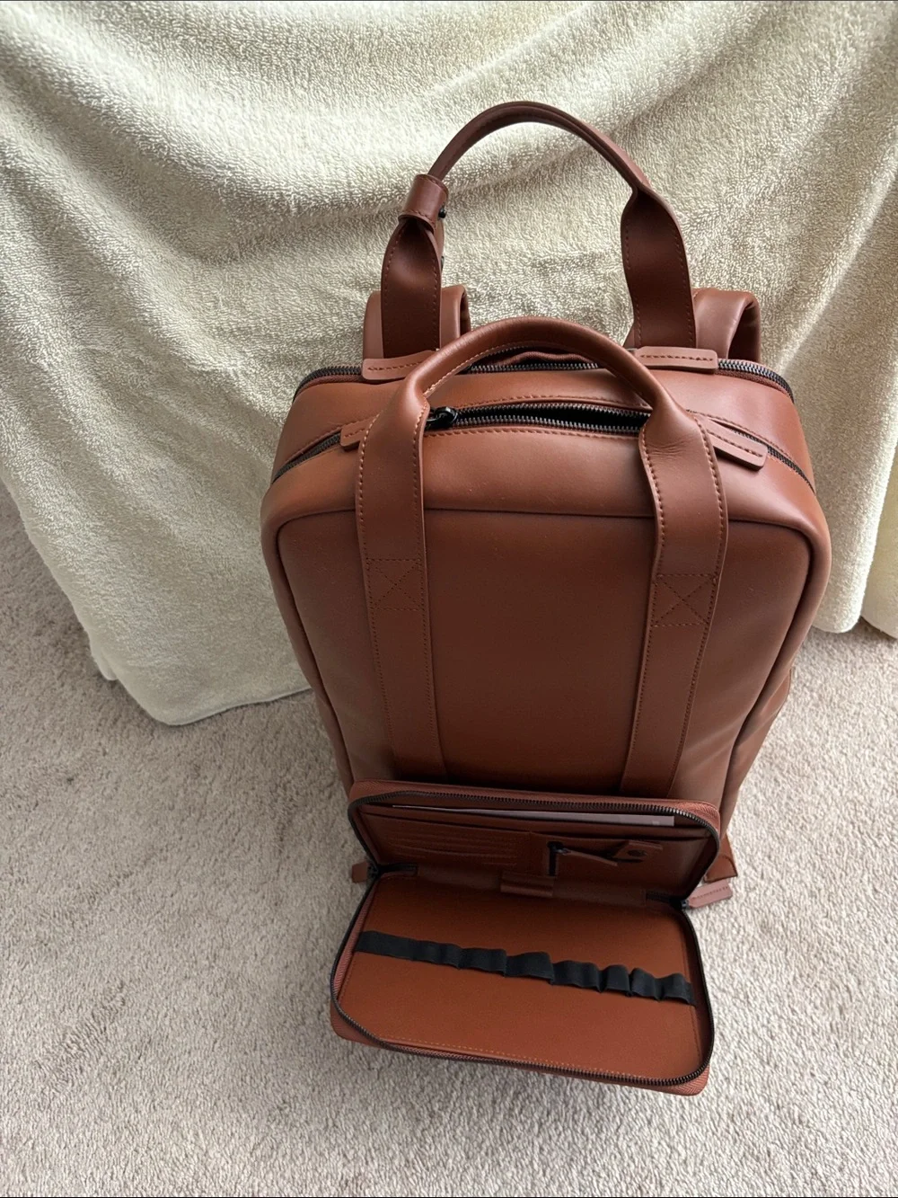 Brown Leather Backpack with Matching Pouches